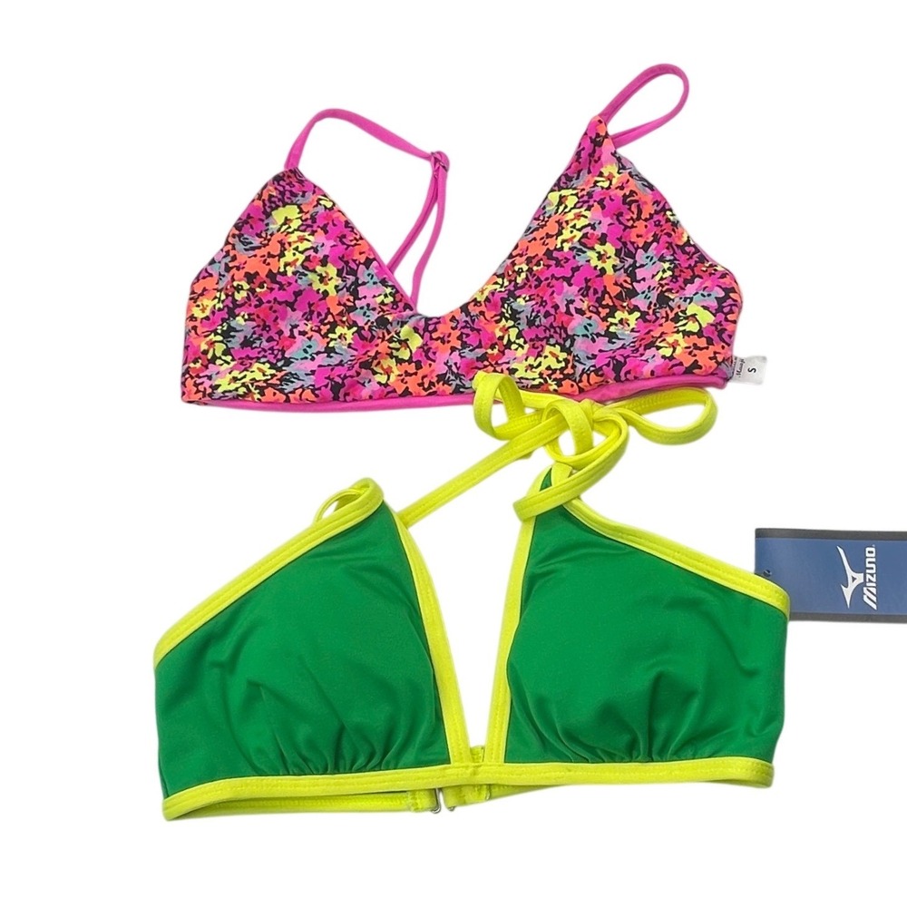 Mizuno Audra Green Volleyball Top & Maaji Reversible Pink Floral Bikini Top S